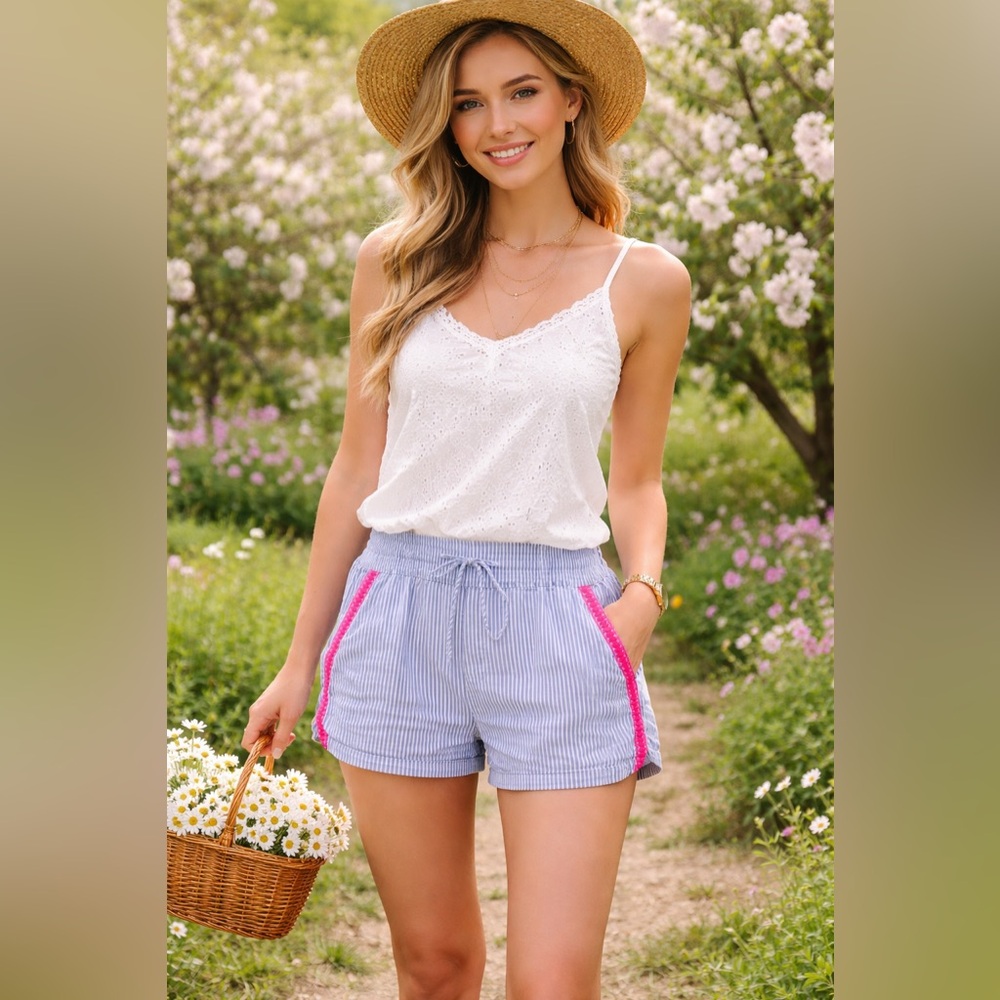 Vineyard Vines Seersucker Shorts Pink Trim Drawstring Coastal Preppy